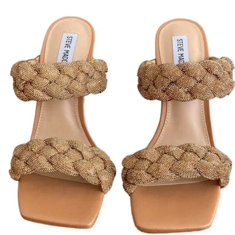 NEW Steve Madden Kenley Stiletto Heel Braided Rhinestone Bronze Gold 8